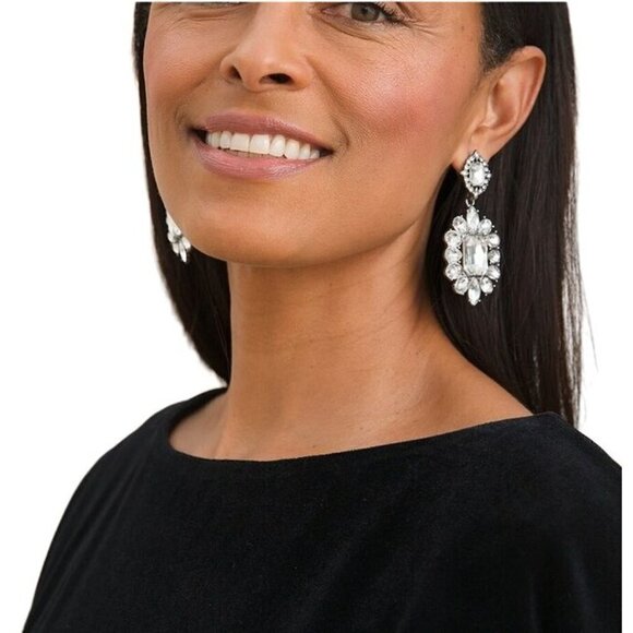 Chico's Crystal Glass Drop Chandelier Bold Glamour High End Earrings Bling - Picture 1 of 4